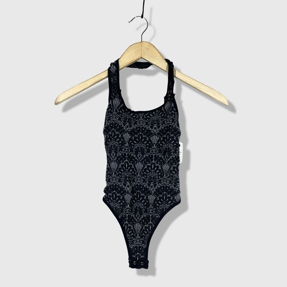 Free People Bodysuit Women XS/S Black Lace Halter Boho Intimately NWT